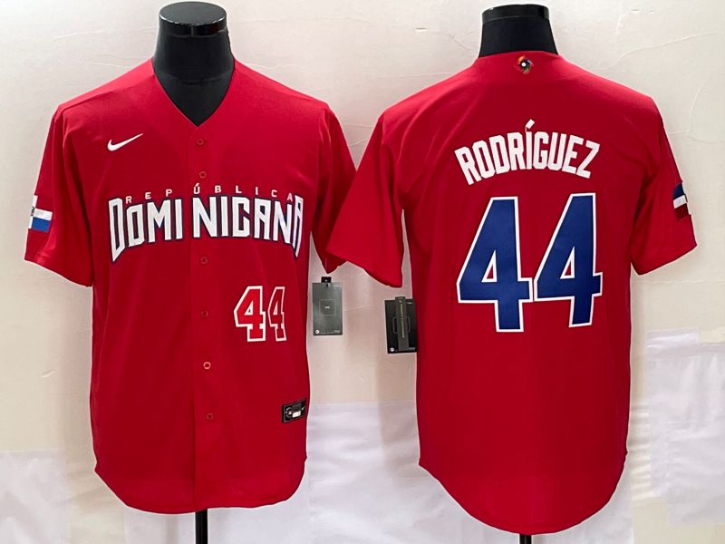 Men 2023 World Cub Dominicana 44 Rodriguez Red Nike MLB Jersey2